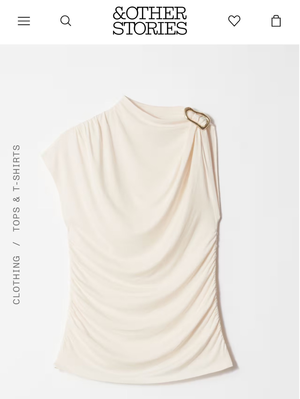& other stories ruche gold buckle top ivory size small
